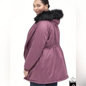 Torrid NWT size 5 Jacket Fur-Lined Parka Nylon Hooded Faux Fur Trim Purple Coat